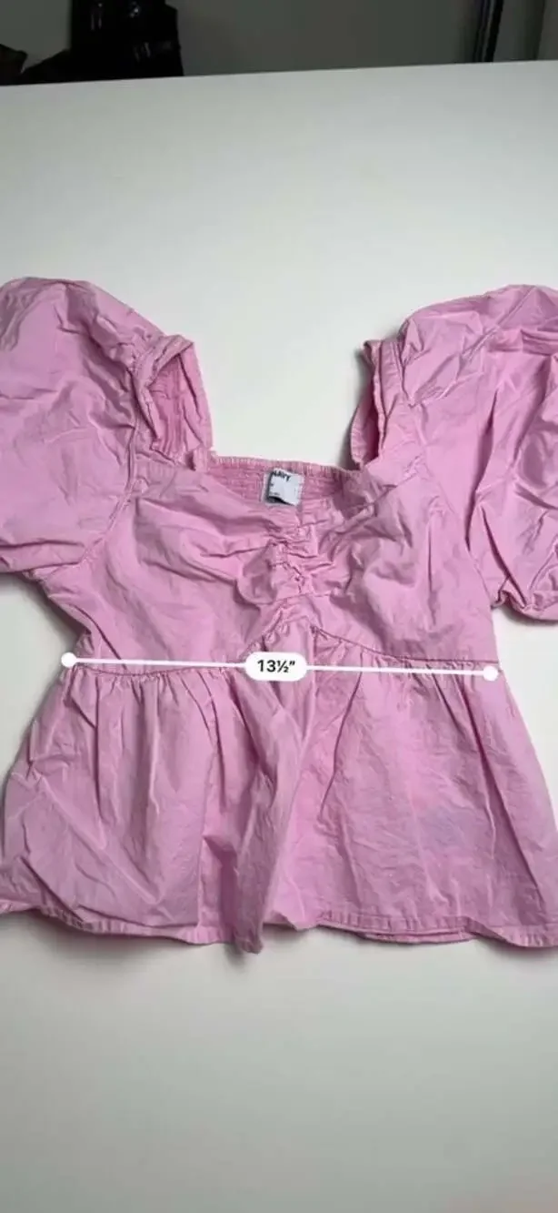 Barbie Pink Puff Sleeve Ruched Fairy Babydoll Milkmaid Cute Blouse Top Size M